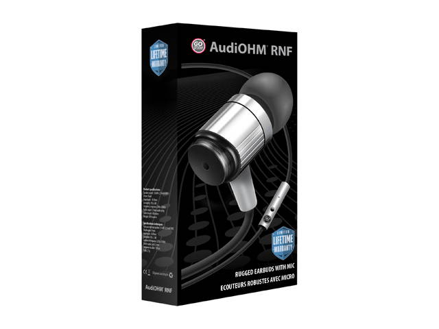 GOgroove Rugged AudiOHM RNF Black Ergonomic Earbud Headphones with Lifetime Warranty, Handsfree Mic and Military Grade Materials - Works With Apple , Samsung , HTC and More