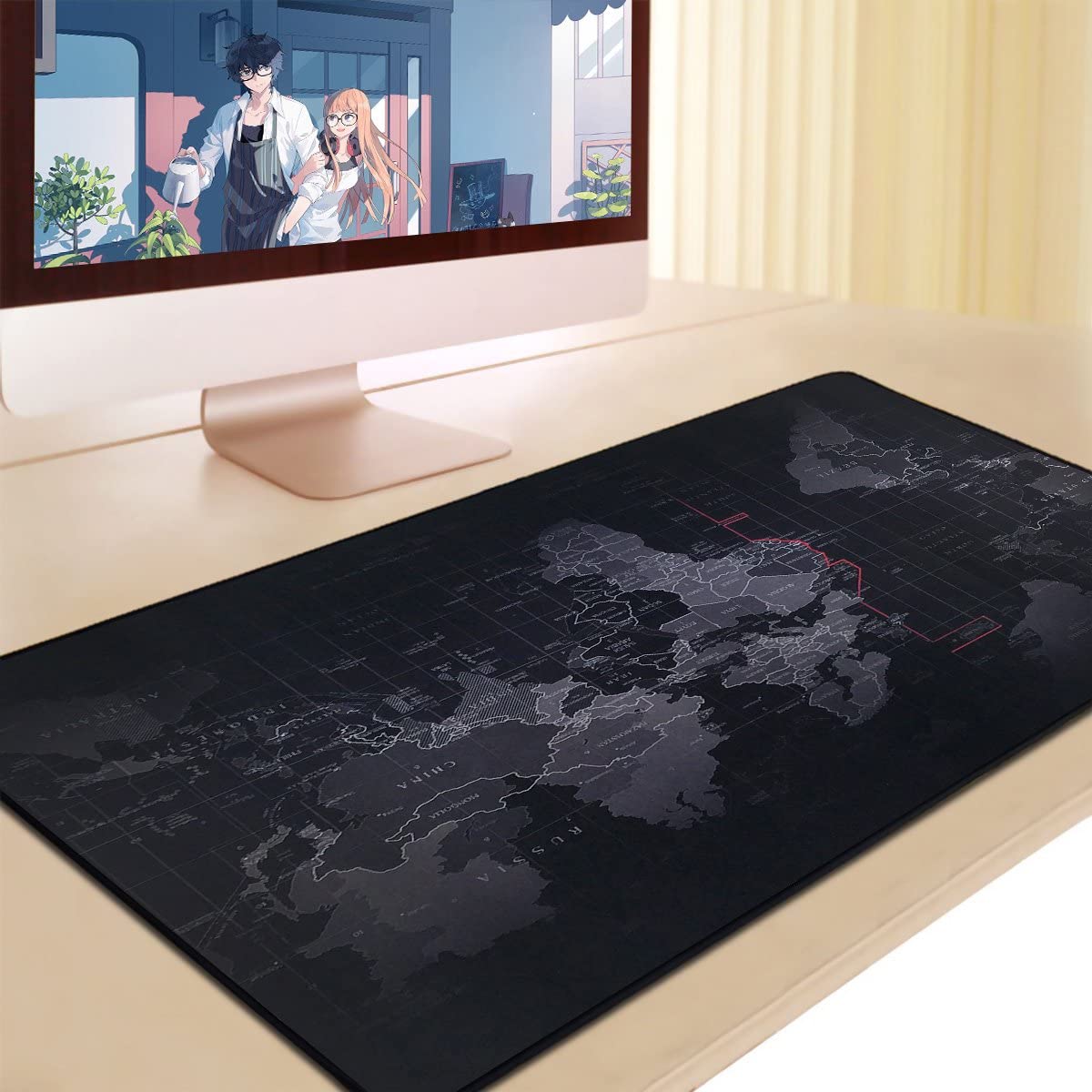 RGB Gaming Mouse Pad - Large Led Keyboard Pad, Mouse Mat with HD Map, Smoothly Waterproof Surface, Non-Slip Rubber Base, 31.5"X 11.8" & 14 Light Modes