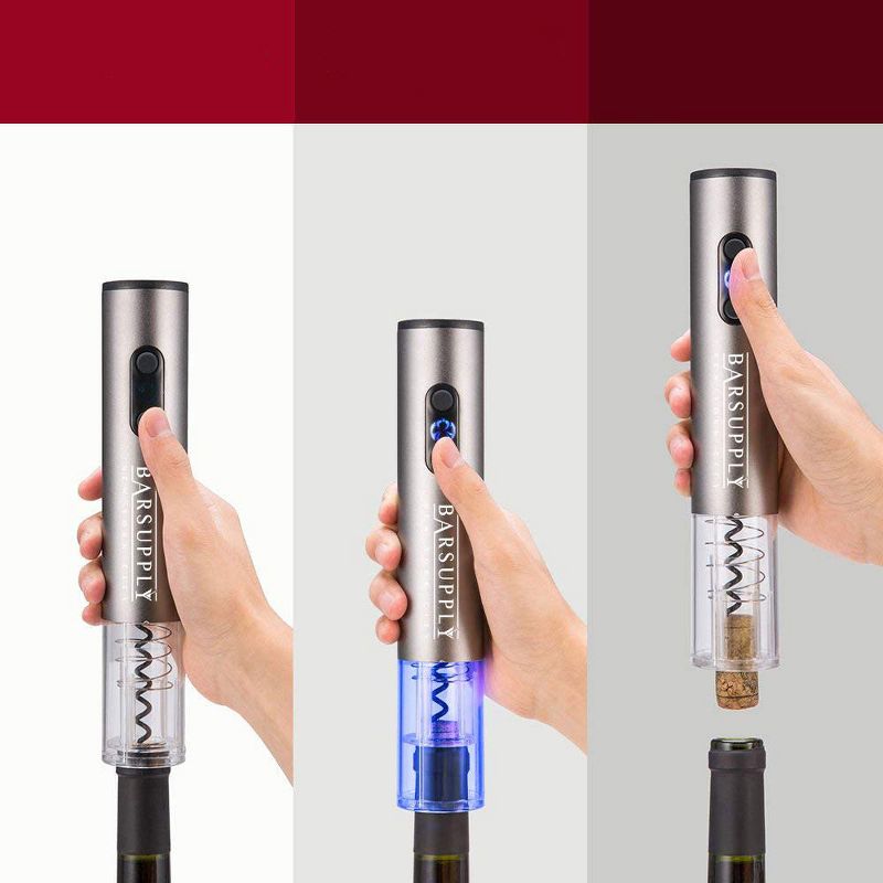 Electric Wine Bottle Opener 4 Piece Set Automatic Corkscrew Wine Opener, Includes Foil Cutter, Wine Pourer, Vacuum Pump Stopper, Battery Operated, Stainless Steel, Gift Box Set