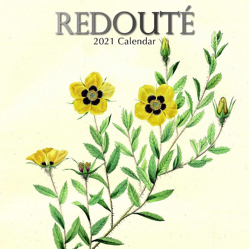 2021 Wall Calendar 12" x 12" Monthly View, Redoute, Famous Artists, 16-Month, with 180 Reminder Stickers