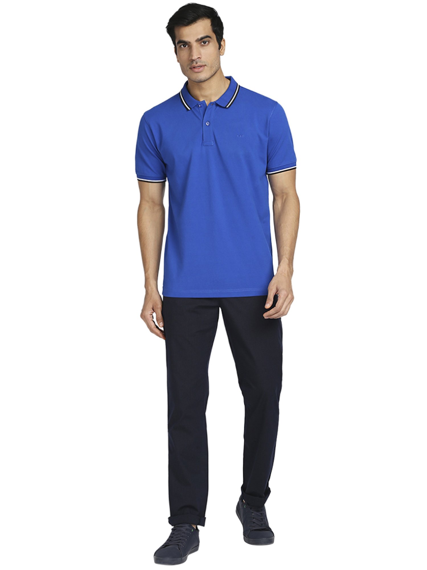 Colorplus Blue Cotton Tailored Fit Polo T-Shirt