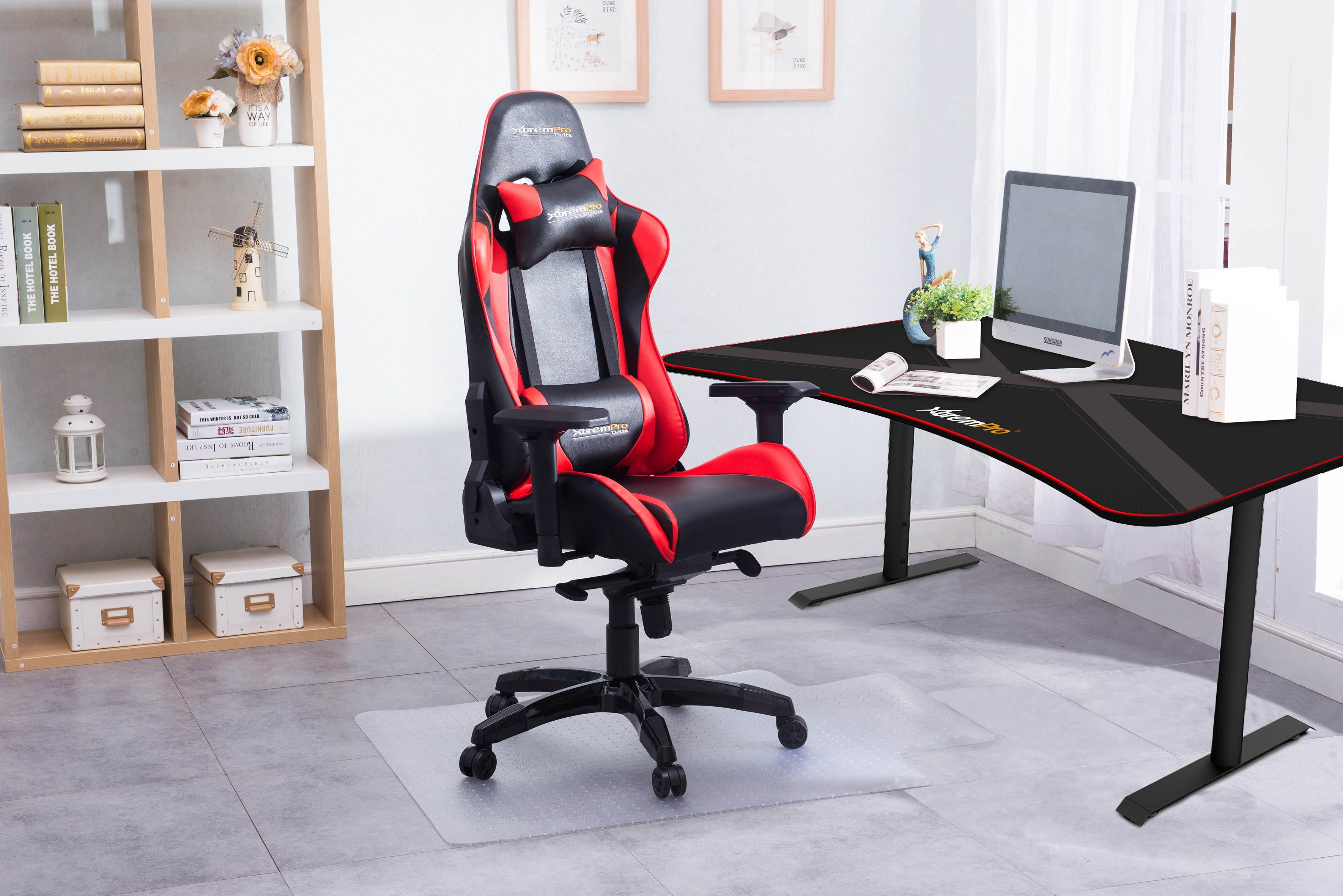 XtremPro 11159 Black Gaming Desk Table With 3 Monitor Display Area Mouse Pad