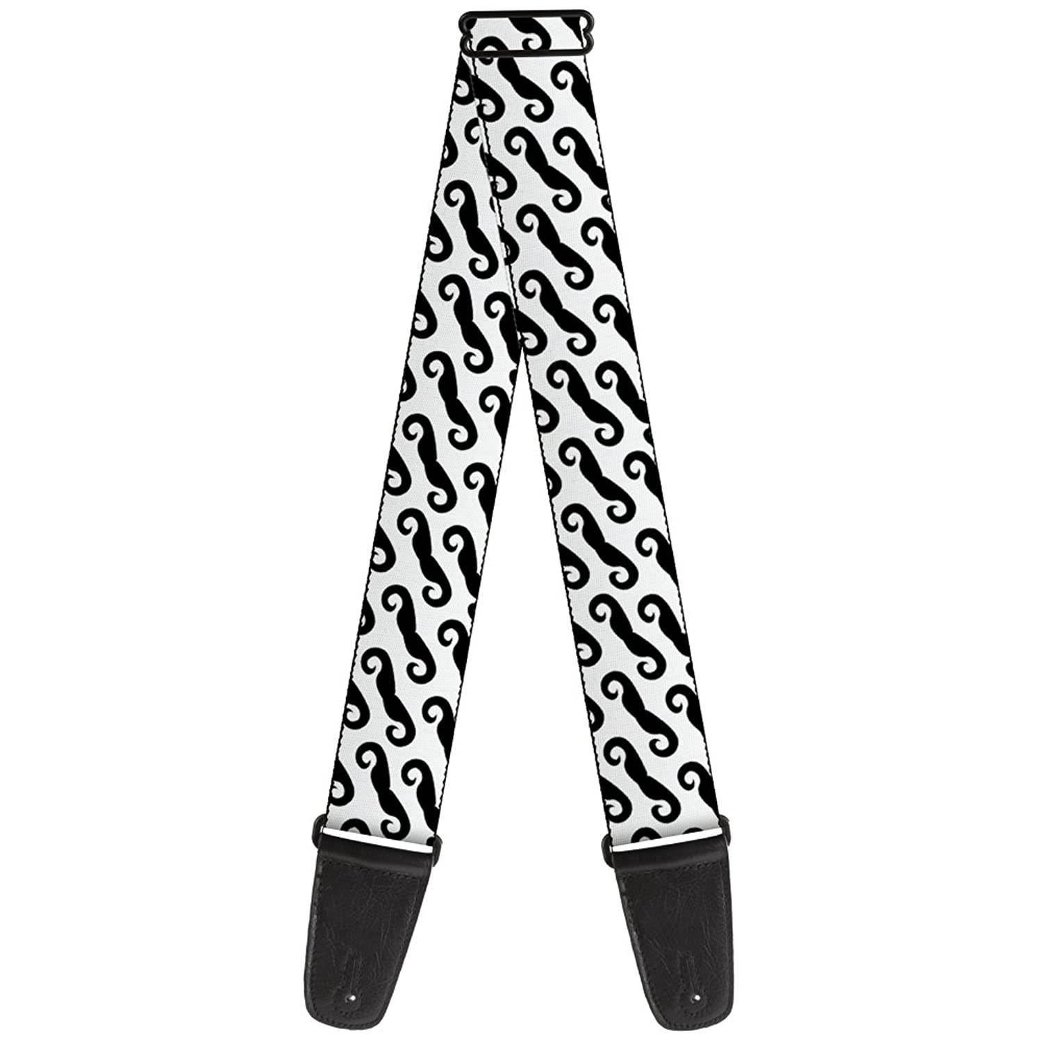 Guitar Strap Diagonal Handlebar Mustaches White Black 2 Inches Wide