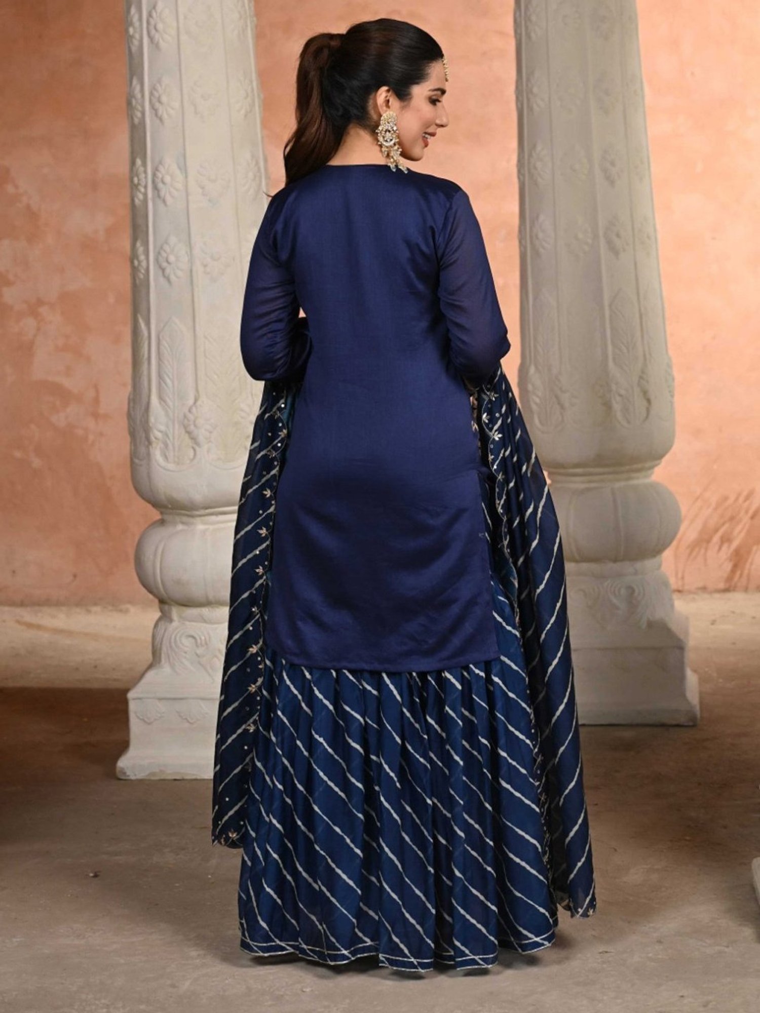 Mahee Jaipur Blue Mehak Lehariya Pure Chanderi Kurta with Sharara and Dupatta
