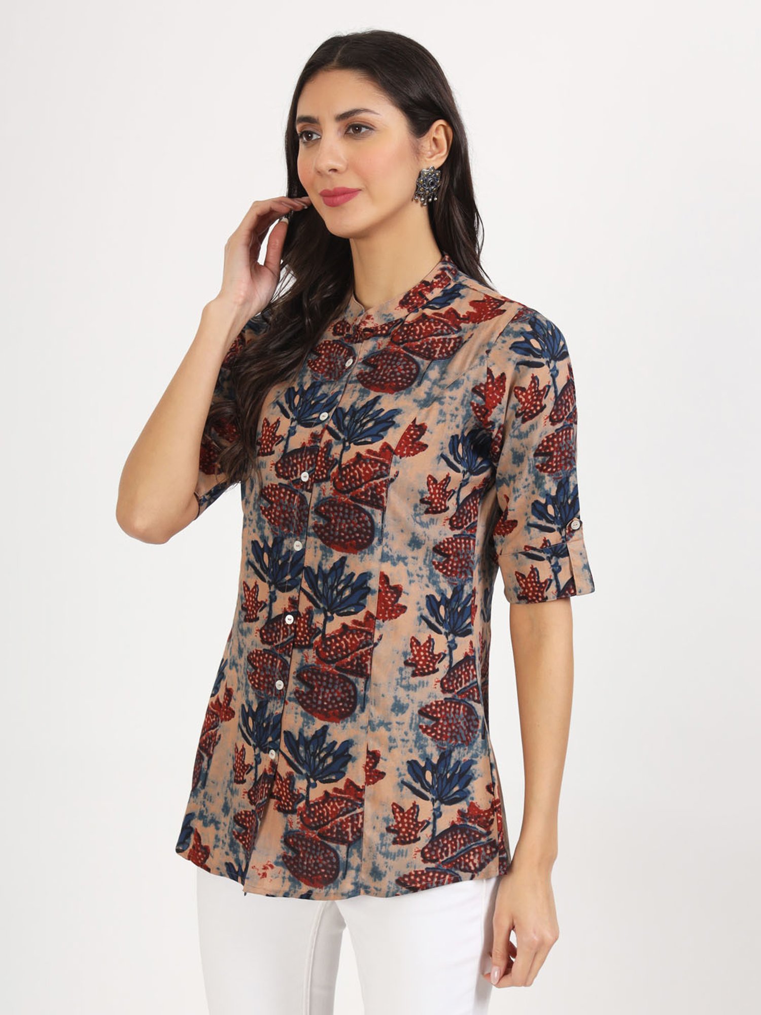 Divena Beige Floral Print Tunic