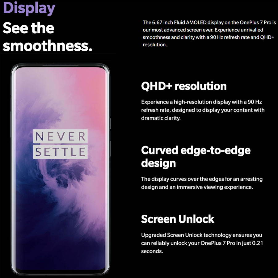 Oneplus 7 Pro 12GB+256GB, Dual Sim, 6.67 inch 3120x1440P, 48MP Main Lens Triple Camera, Octa Core 2.84GHz.Android 9.0 Snapdragon 855 4000mAh NFC Original Global Version Factory Unlocked