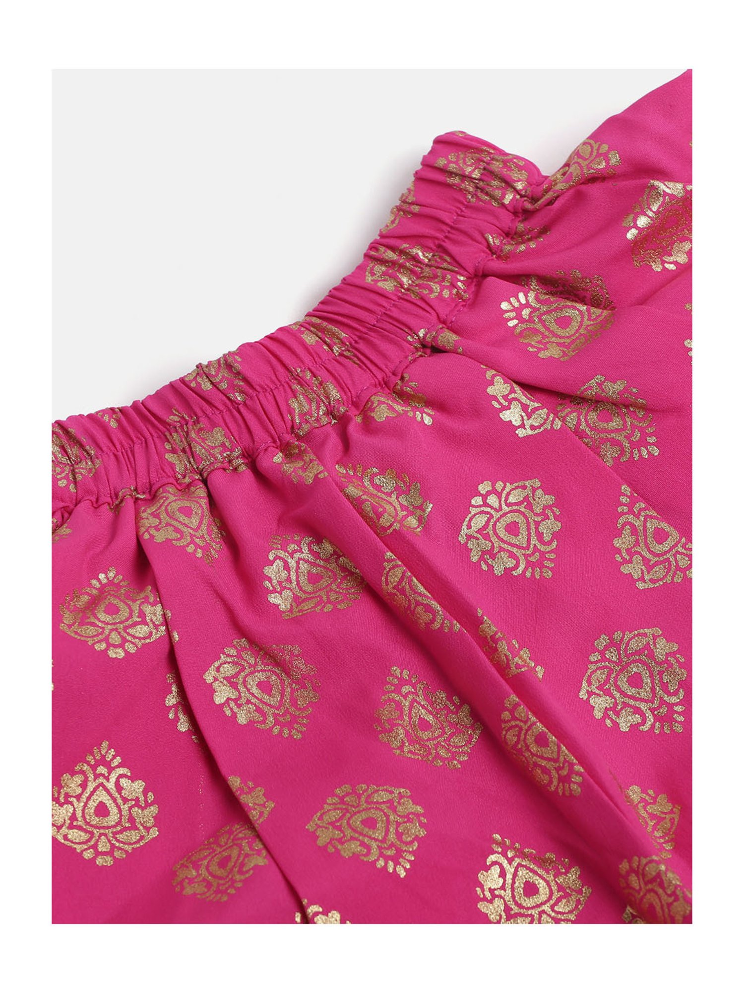 TWISHA Kids Green & Pink Printed Top with Dhoti