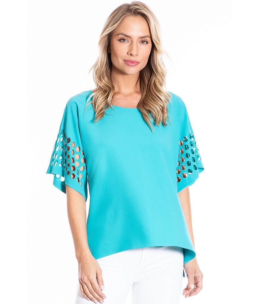 Ali Miles Laser Cut Dolman Sleeve Top
