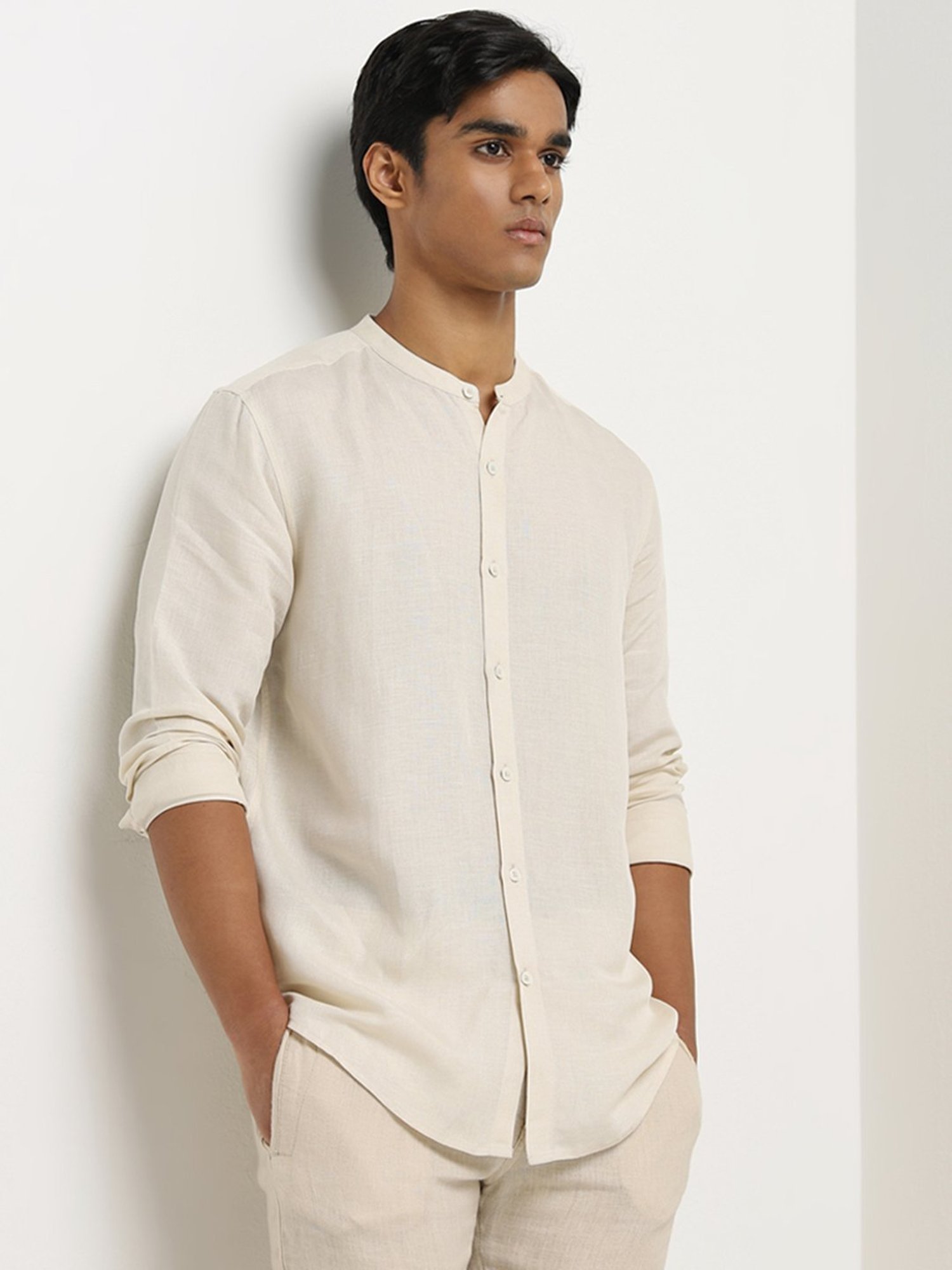 ETA by Westside Off-White Solid Resort-Fit Shirt