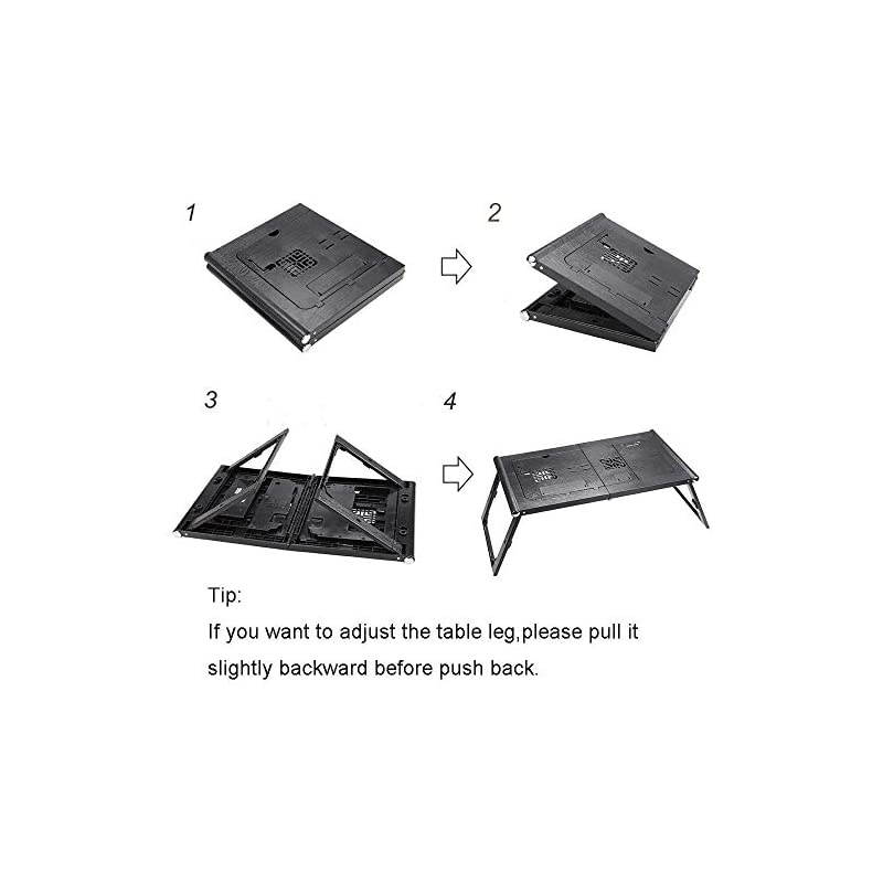 Foldable Laptop Bed Tray Tablet Charging Table Adjustable Lap Desk with Builtin 10000mAh Rechargeable Power Bank and LED Light Portable Laptop Table Breakfast Food Table Reading Desk Black