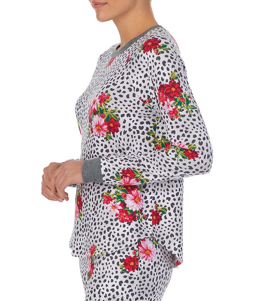 Kensie Jersey Animal & Floral Printed Knit Crew Neck Long Sleeve Sleep Top