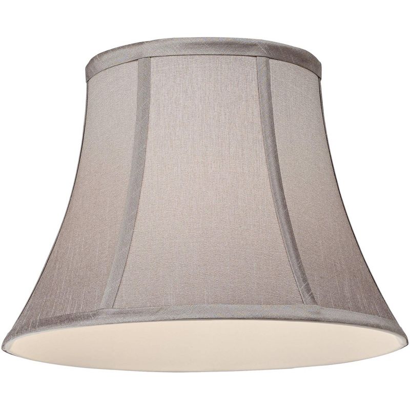 Springcrest Pewter Gray Small Bell Lamp Shade 7" Top x 12" Bottom x 9" Slant x 8.5" High (Spider) Replacement with Harp and Finial