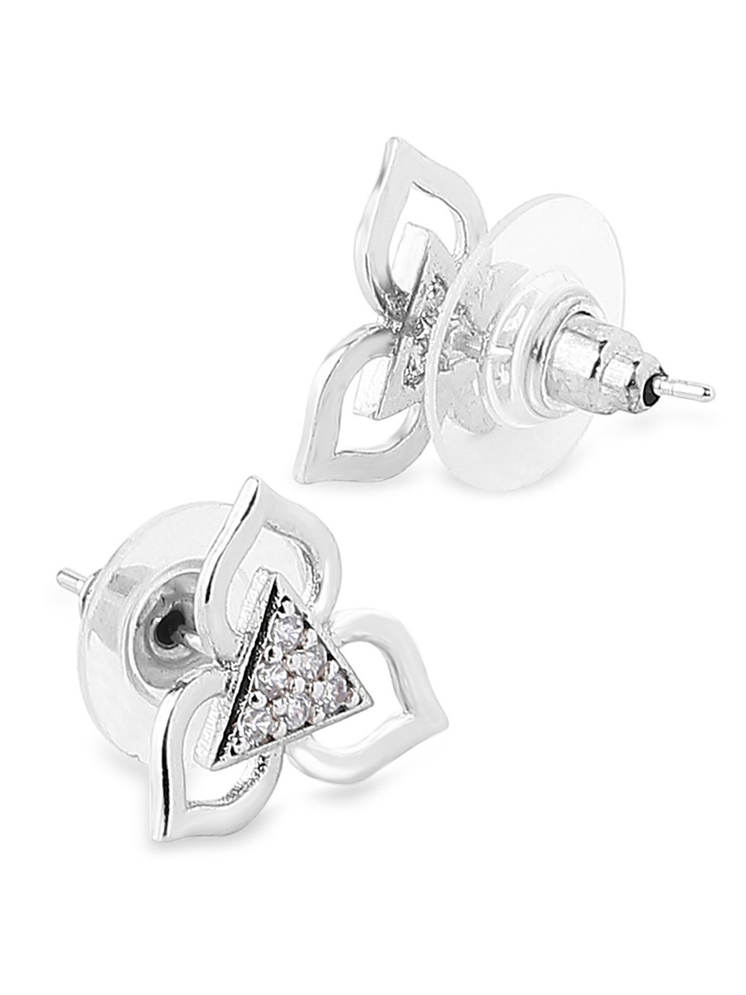 Fida American Diamond Floral White Stud Earrings