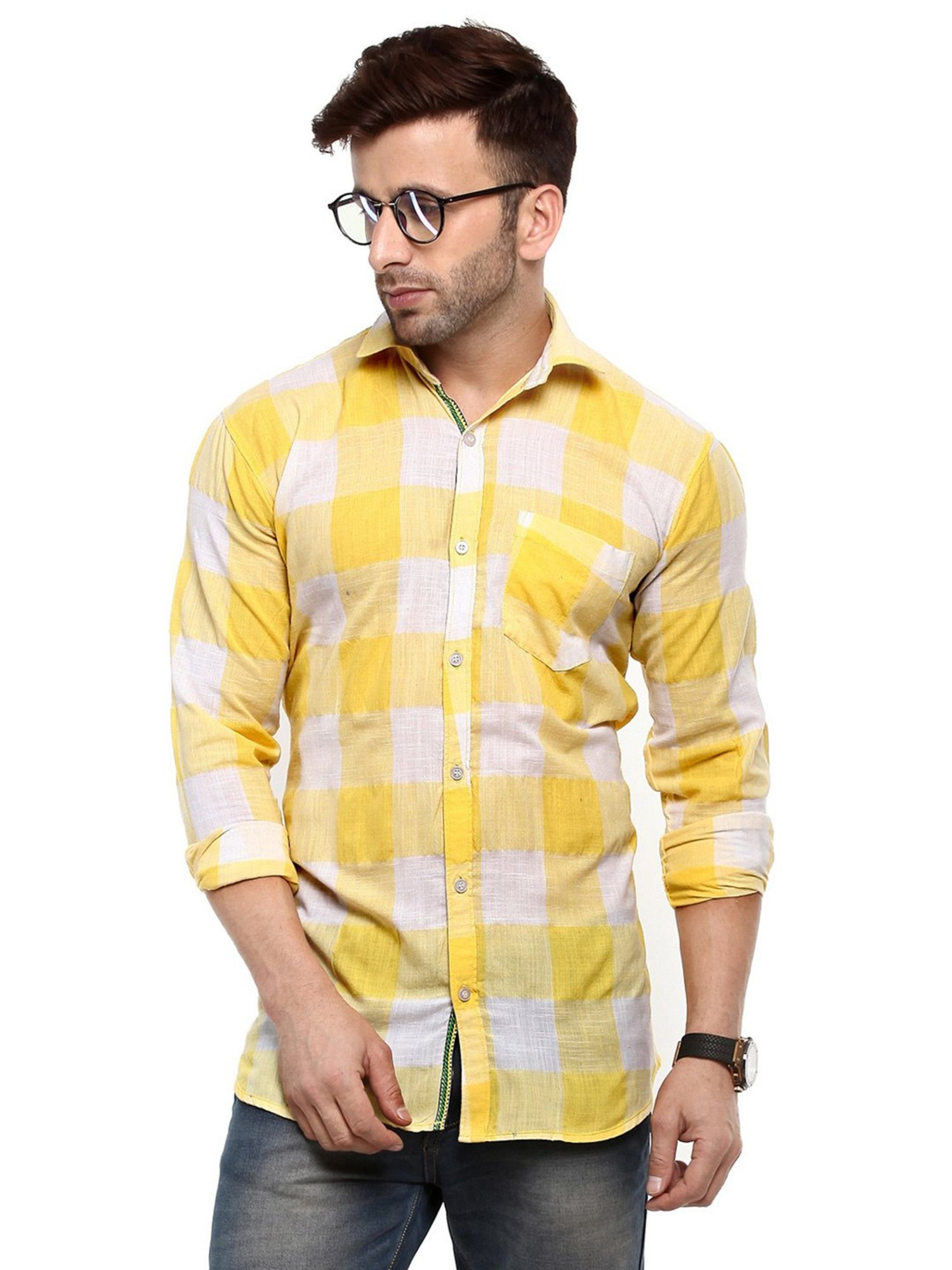 Hangup Plus Yellow Slim Fit Check Shirt