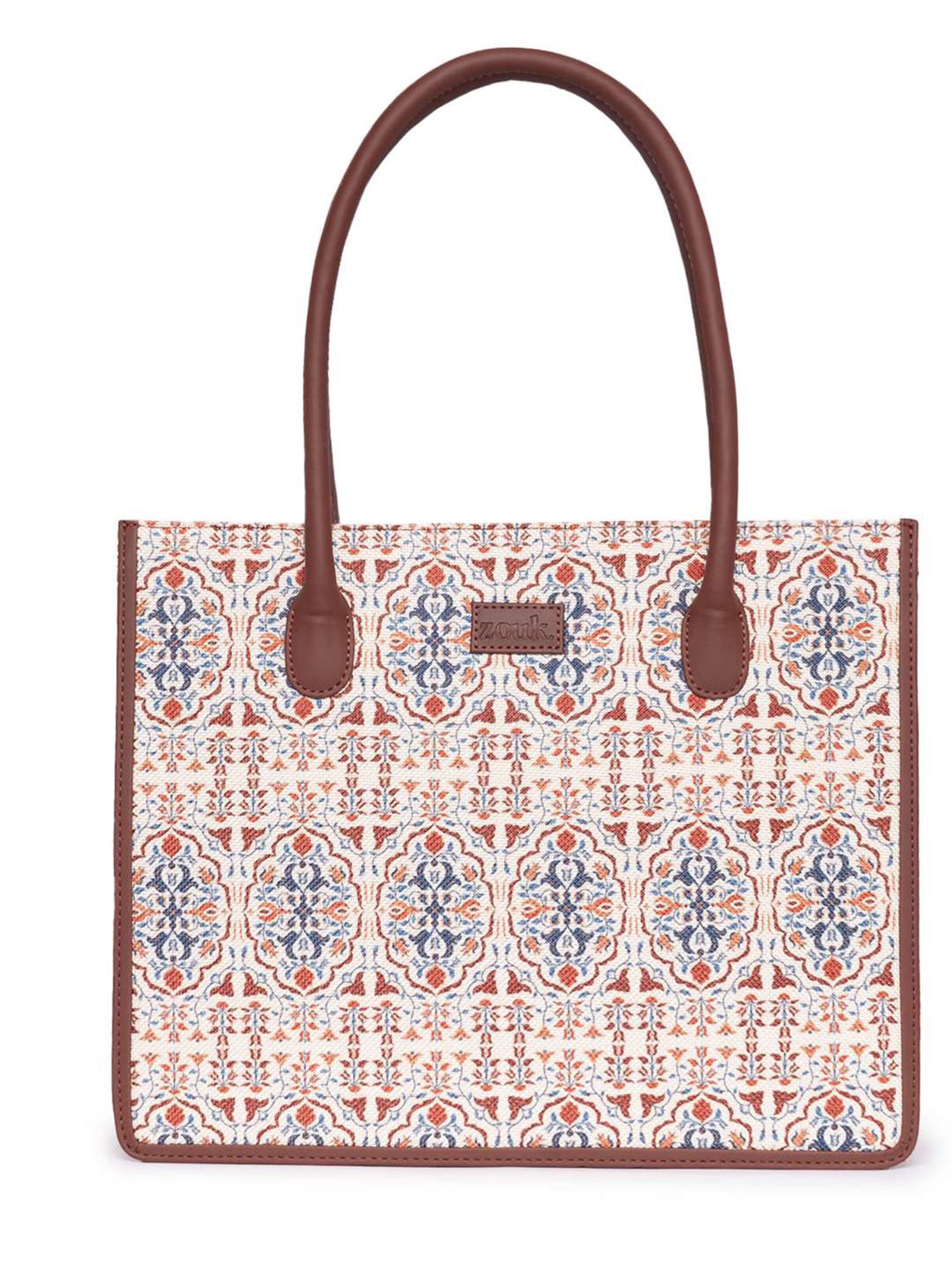 ZOUK Agra Floral Book White Printed Tote Handbag