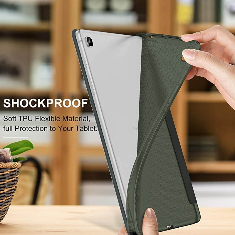 Galaxy Tab S6 Lite Case with S Pen Holder TriFold Case with Frosted Translucent Back Fit Samsung Galaxy Tab S6 Lite 104 SMP610P615 2020 Tablet Support Auto WakeSleep Midnight Green