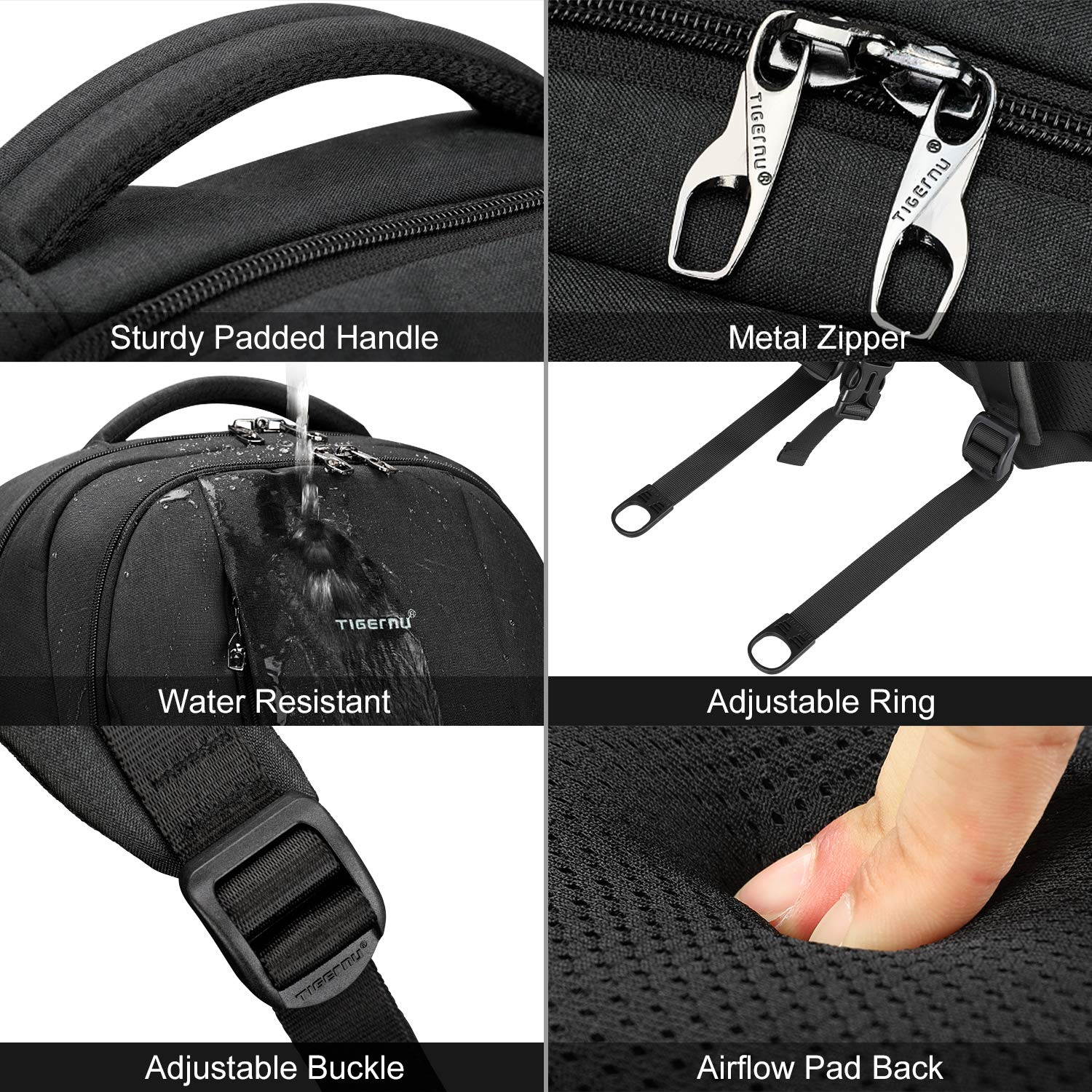 Tigernu Laptop Backpack,Business Travel Anti Theft Slim Durable Laptops Backpack with USB Charging Port,Water Resistant College School Computer Bag for  15.6 Inch Laptop and Notebook - Black