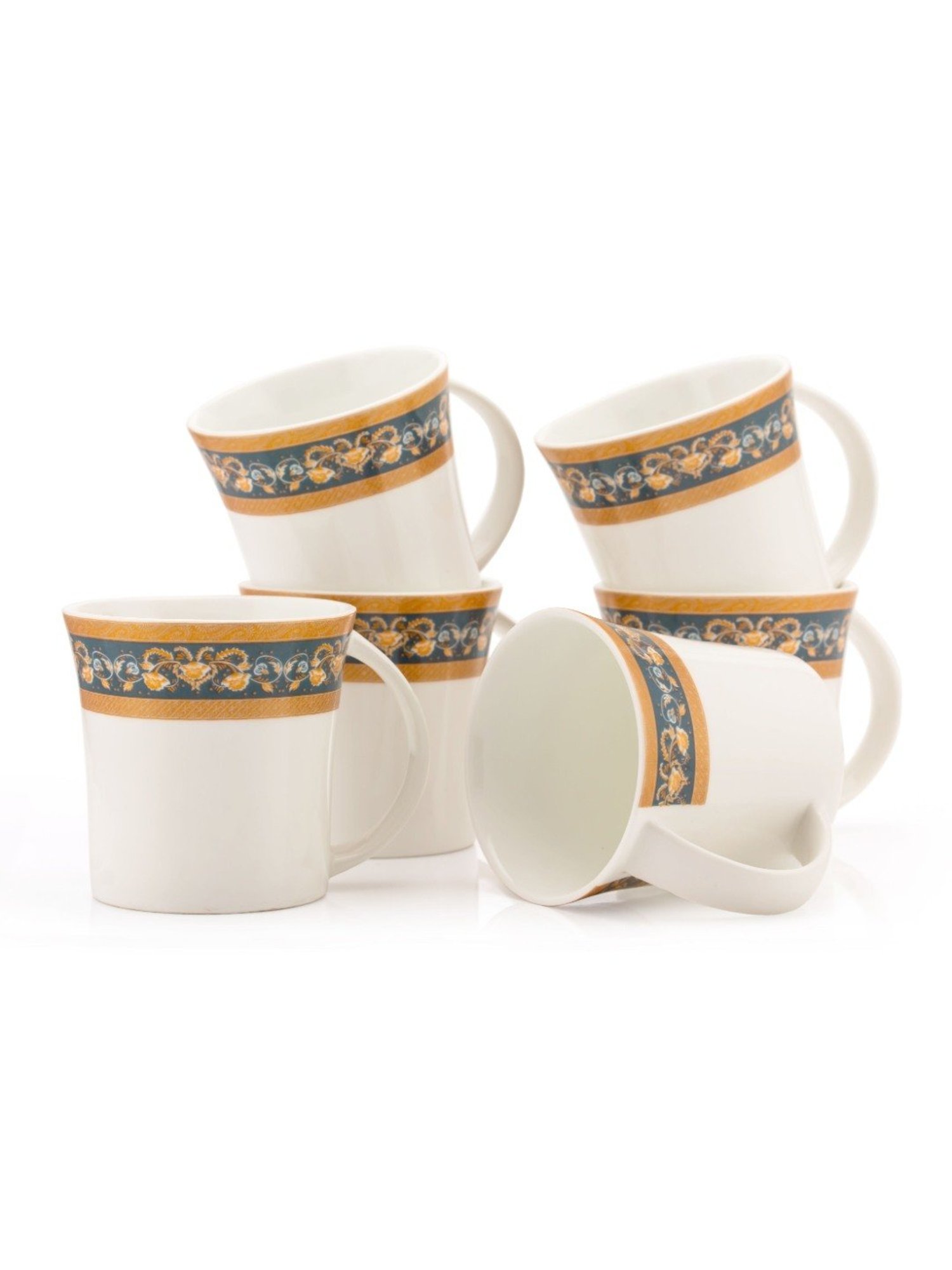 JCPL Printed Yellow Ceramic Tea Cups- Set of 6 (200 ml each)