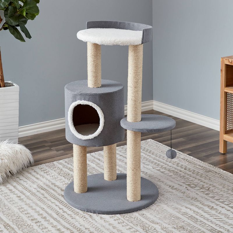 Two by Two Oak Cat Tower - Gray