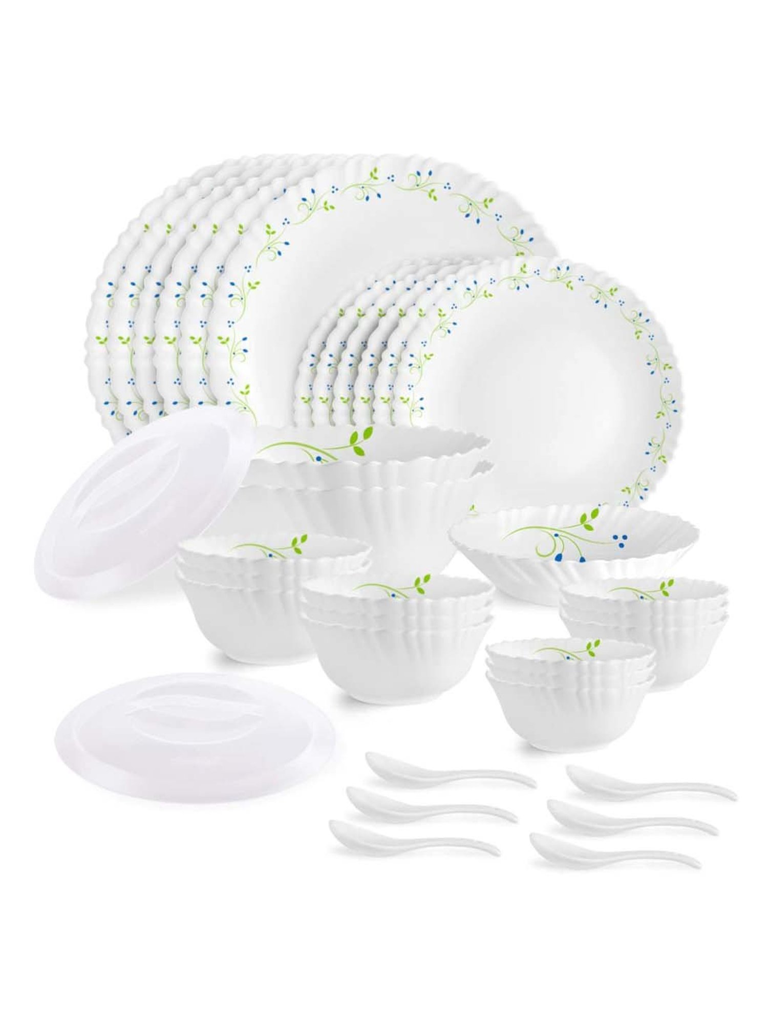 Cello Tropical Lagoon Dazzle Series White & Green Glass Dinner Set