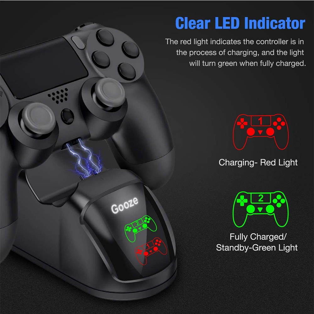 Gooze PS4 Controller Charger,  DualShock 4 Controller USB Charging Station Dock, PlayStation Charging Station for Sony Playstation PS4 / PS4 Slim / PS4 Pro Controller