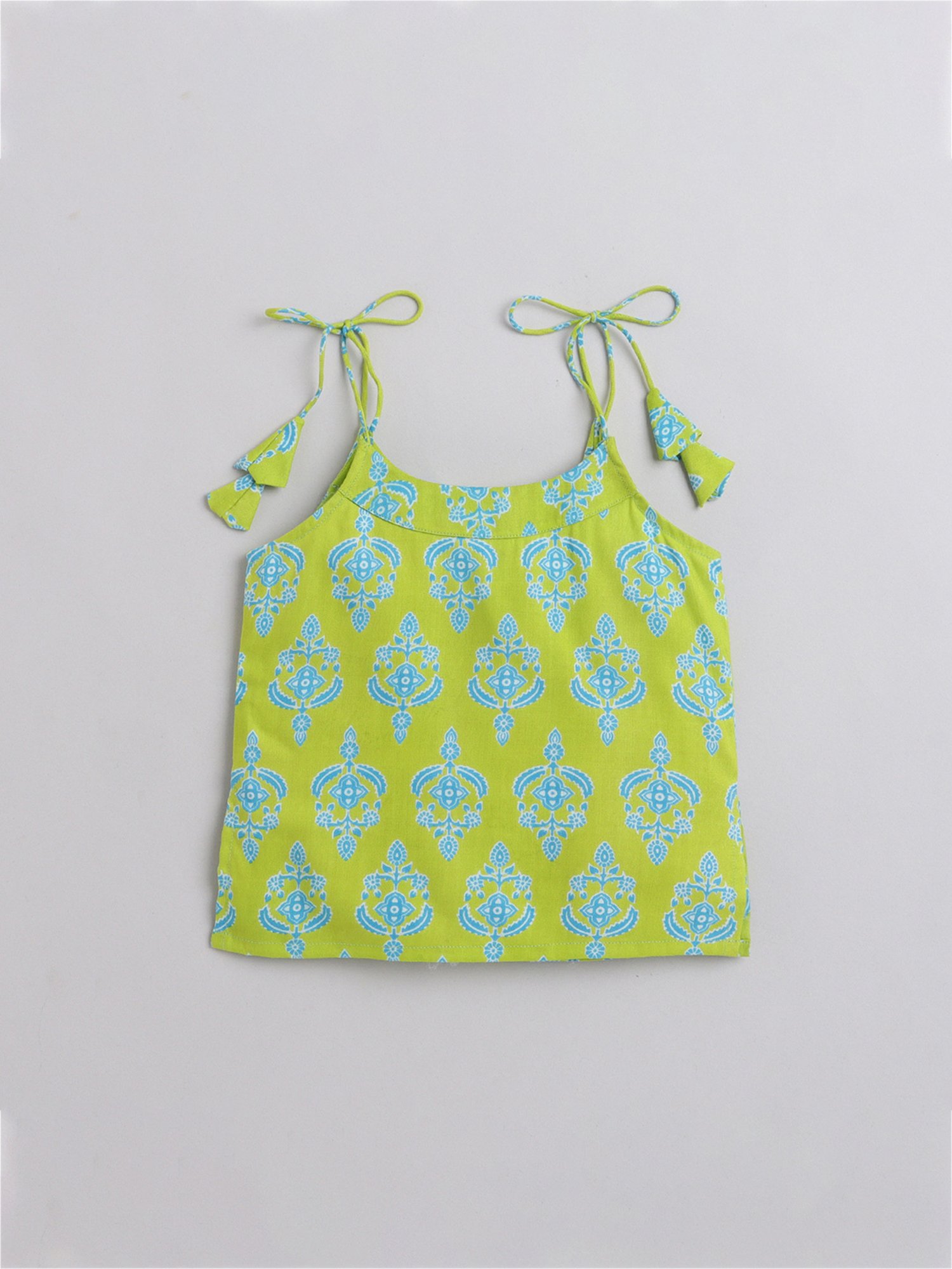 Many Frocks Kids Green & White Printed Kurta, Sharara with Dupatta