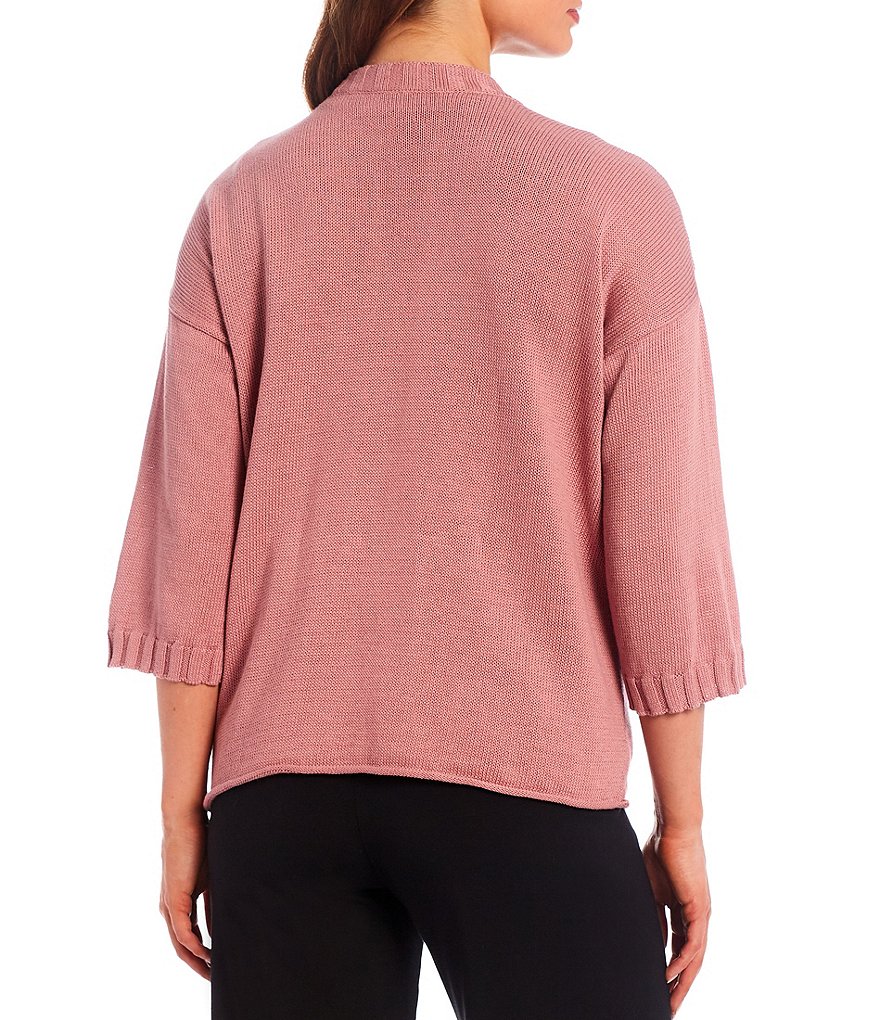 Eileen Fisher Organic Linen Cotton 3/4 Sleeve Textured Cardigan