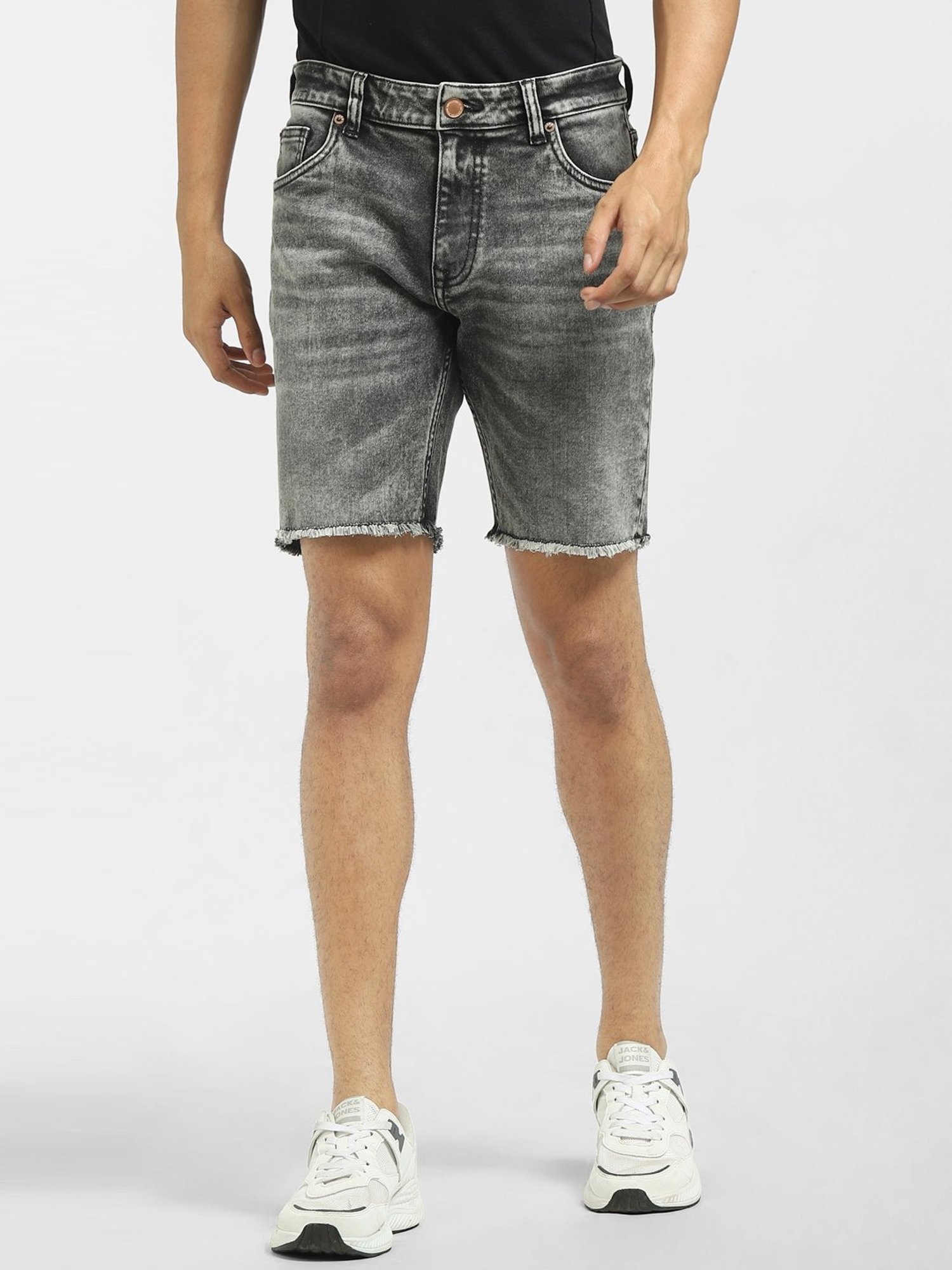Jack & Jones Black Denim Cotton Regular Fit Denim Shorts