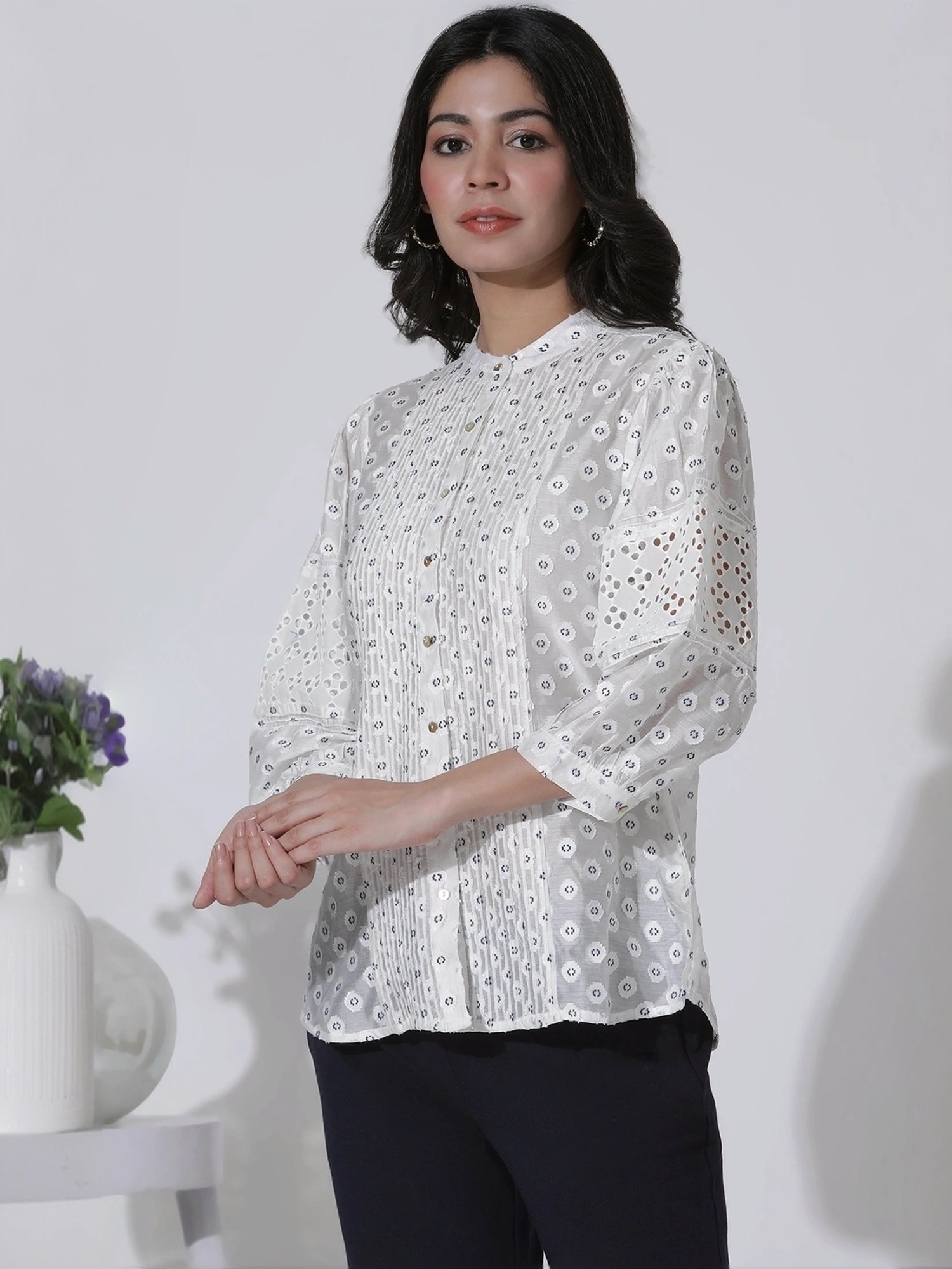 W White Embroidered Top