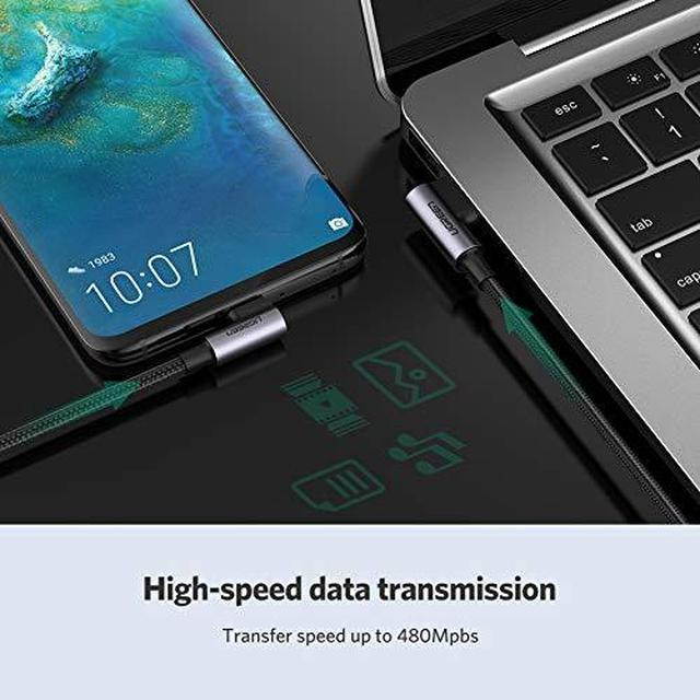 UGREEN USB C Right Angle Cable 90 Degree Type C Fast Charger Compatible with Samsung Galaxy S20 S10 S10E S9 S8 Plus Note 9 8, LG G8 G7 V20 V40 V30 G6 G5, Nintendo Switch, GoPro Hero 7 8 5 6 (1.5ft)
