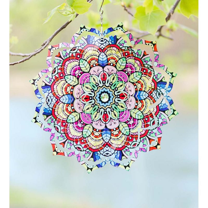 Wind & Weather Flower Mandala Optical Illusion Hanging Metal Spinner