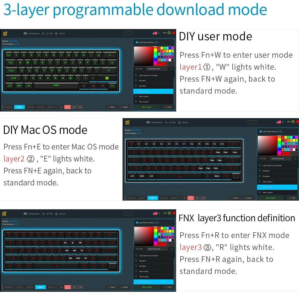 EPOMAKER SKYLOONG AK61 61 Keys Hot Swappable Programmable Mechanical Keyboard with RGB Backlit, PBT Keycaps, NKRO, IP6X Waterproof, Custom Layout for Mac/Win (Gateron Optical Black, PBT Black White)