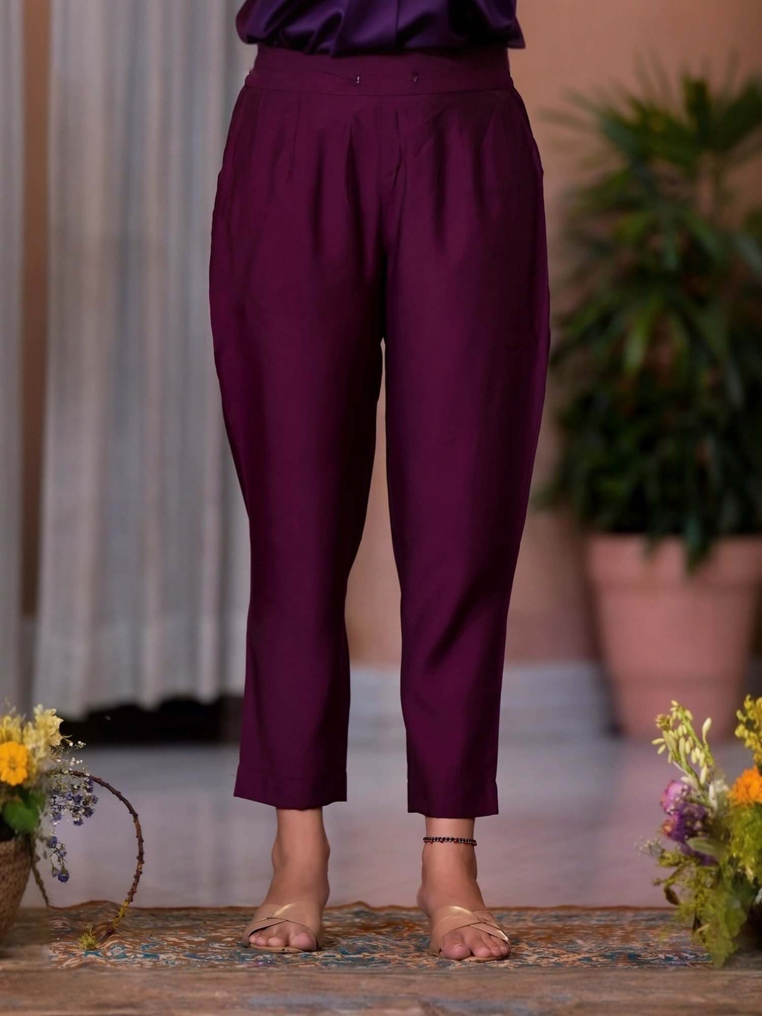 Juniper Maroon Embroidered Kurta Pant Set With Dupatta