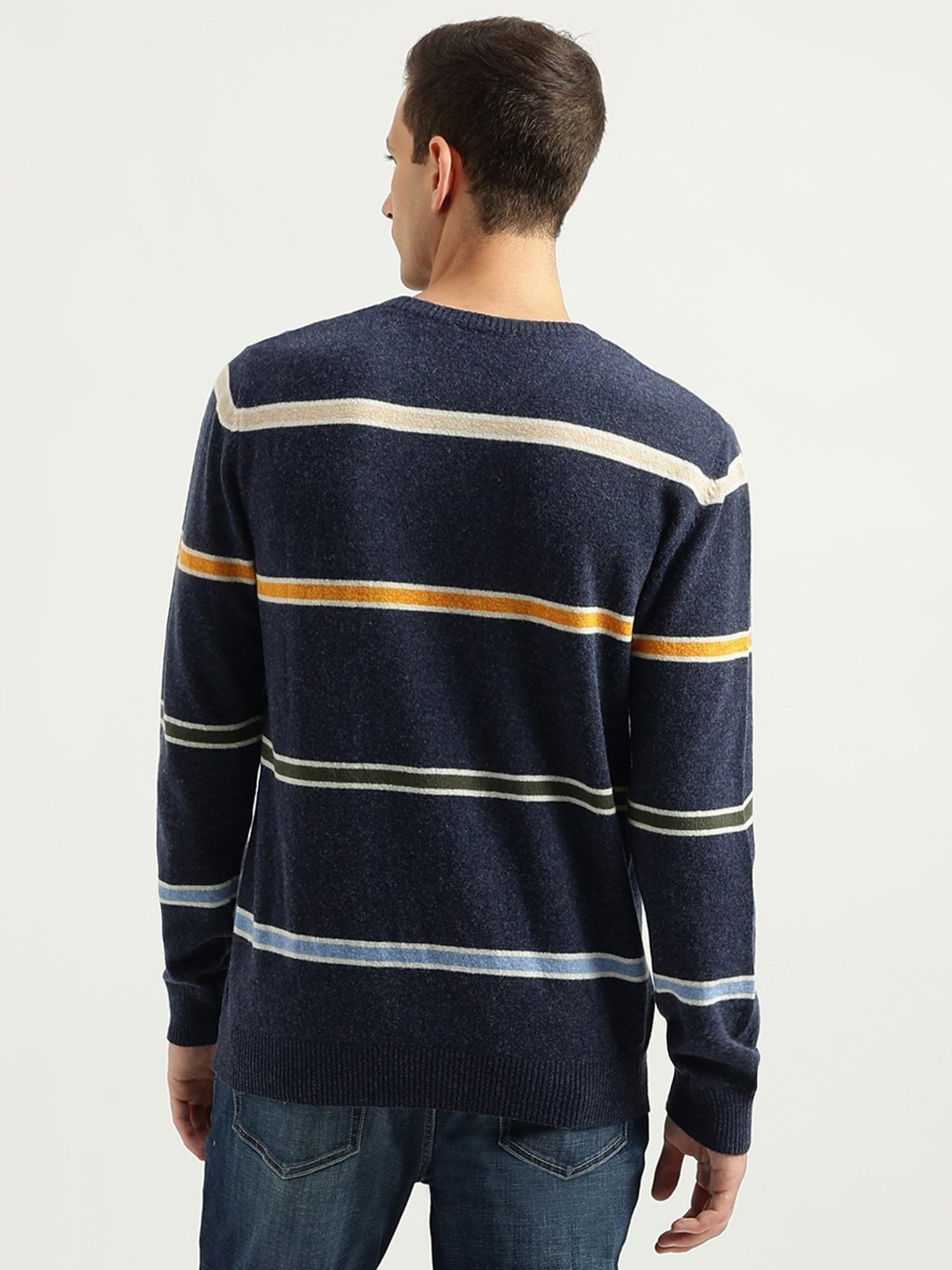United Colors of Benetton Blue Regular Fit Striped Sweater