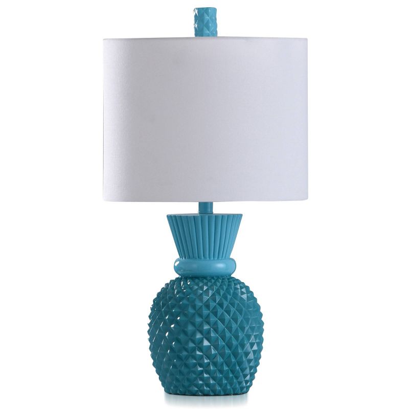 Nakita Painted Base Pineapple Shaped Accent Table Lamp with Linen Shade Kahiki Blue/White - StyleCraft