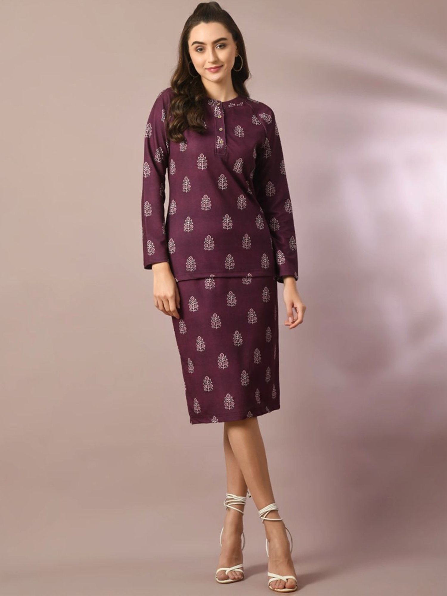 Myshka Purple Floral Print Bodycon Skirt