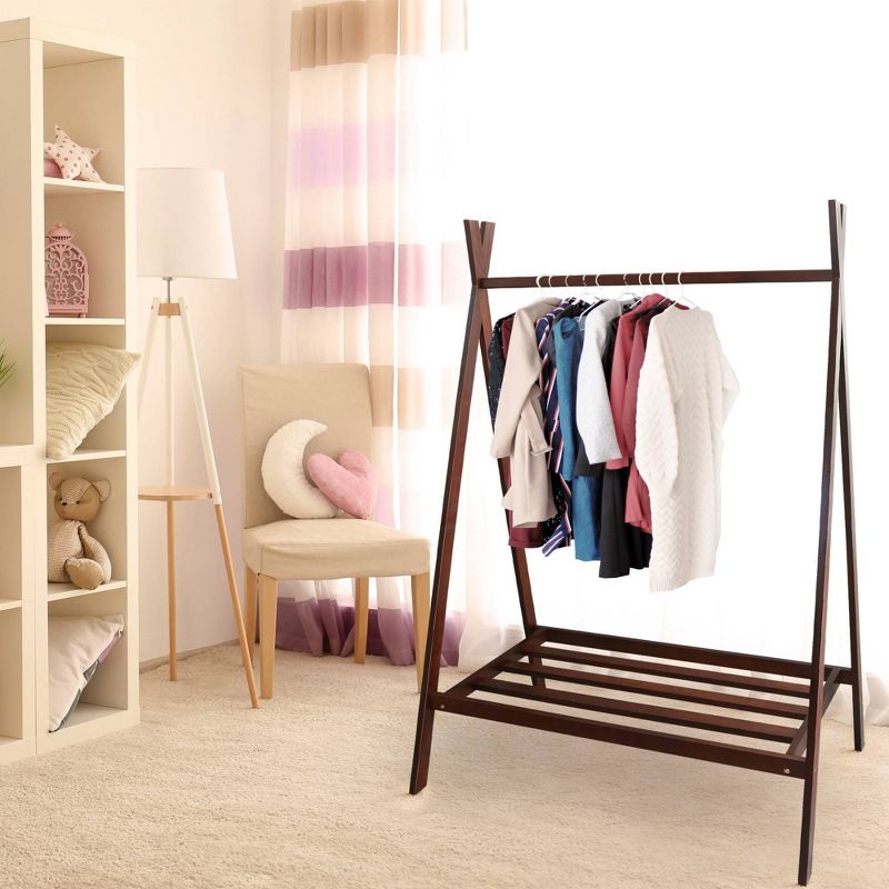 Solid Wood Garment Rack with Shelf Truffle Brown - Flora Home