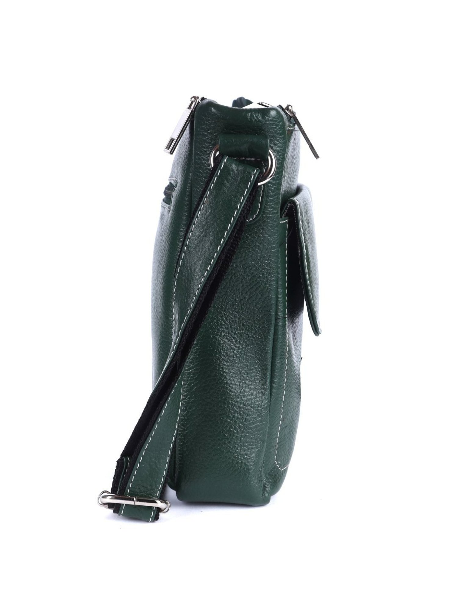 HiLEDER Green Textured Medium Leather 8 inch Cross Body Bag