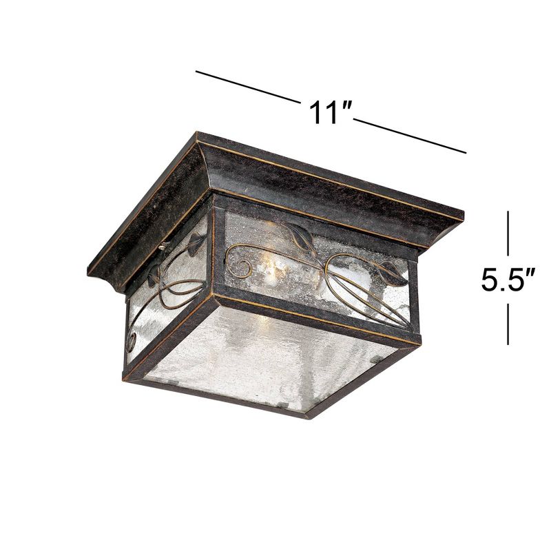 Franklin Iron Works Country Cottage Outdoor Ceiling Light French Bronze Leaf and Vine Motif 11" Clear Seedy Glass for Patio Porch