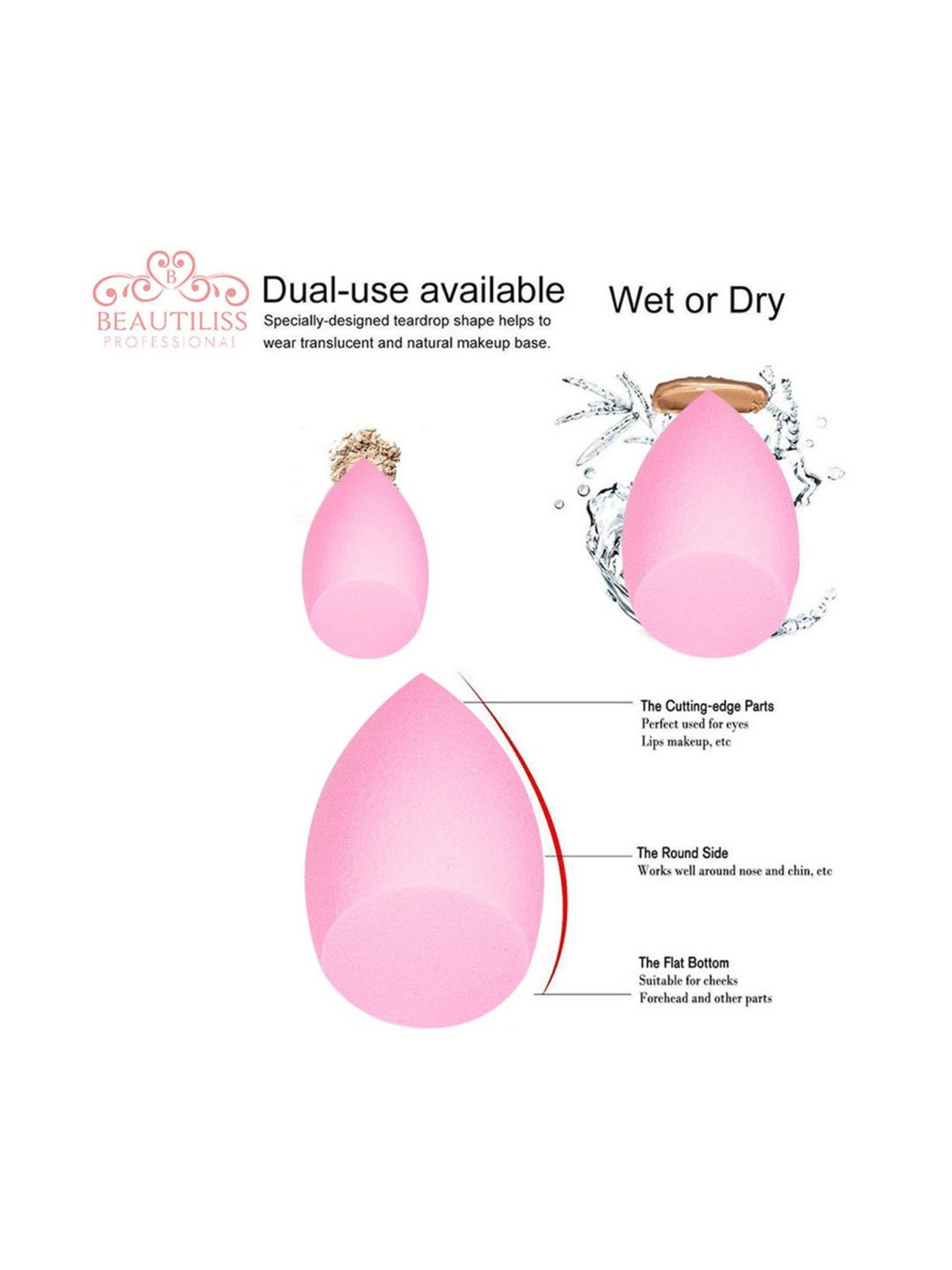 Beautiliss Professional Makeup Puff Sponge - Set of 6 (Colour & Shape May Vary)