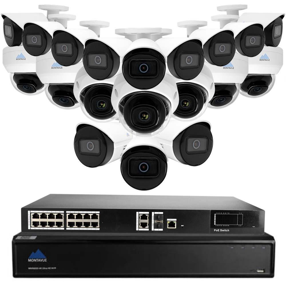Montavue 32 Channel Professional Security Camera System w/ 12 4MP 2K IP Bullets & 8 Dome Cameras