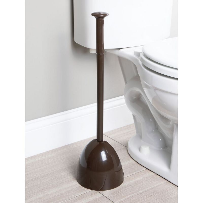 mDesign 3 Piece Plastic Bathroom Plunger, Bowl Brush, Trash Can Set - Dark Brown