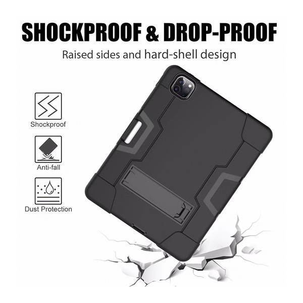 Shock Absorption Rugged Hybrid Armor Case with Kickstand for iPad Pro 11 inch (1st and 2nd Generation) - Black