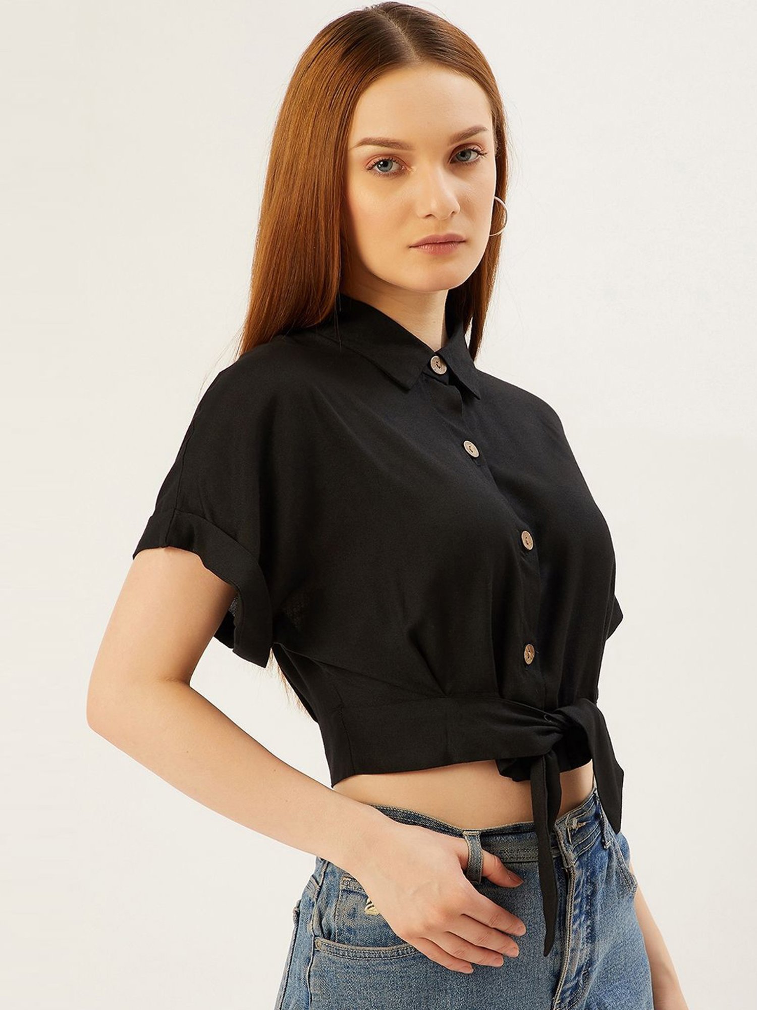 Anvi Be Yourself Black Boxy Fit Shirt