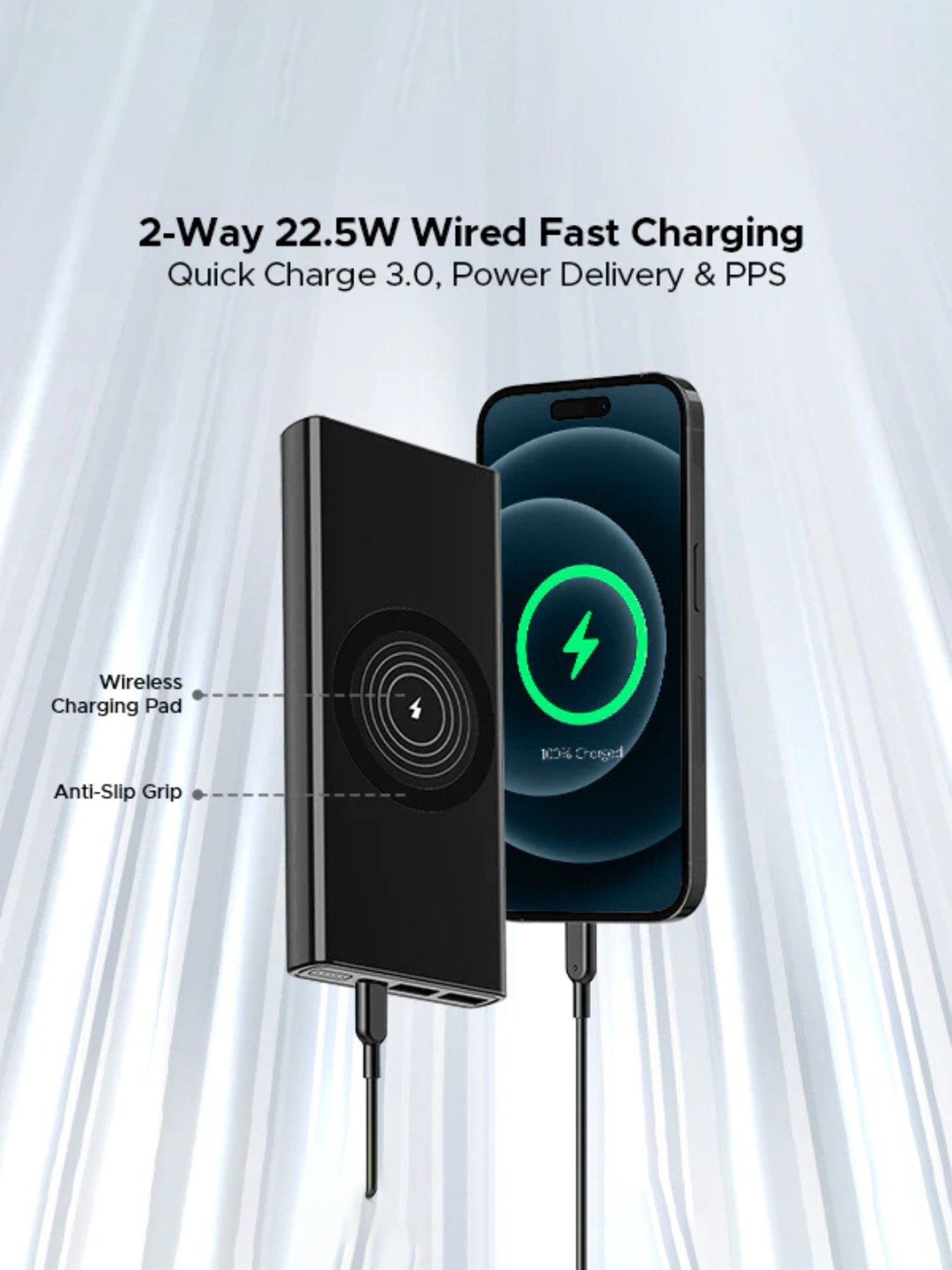 Boat EnergyShroom PB310 10000mAh Wireless Pro Powerbank with 15W Wireless Charging (Black)