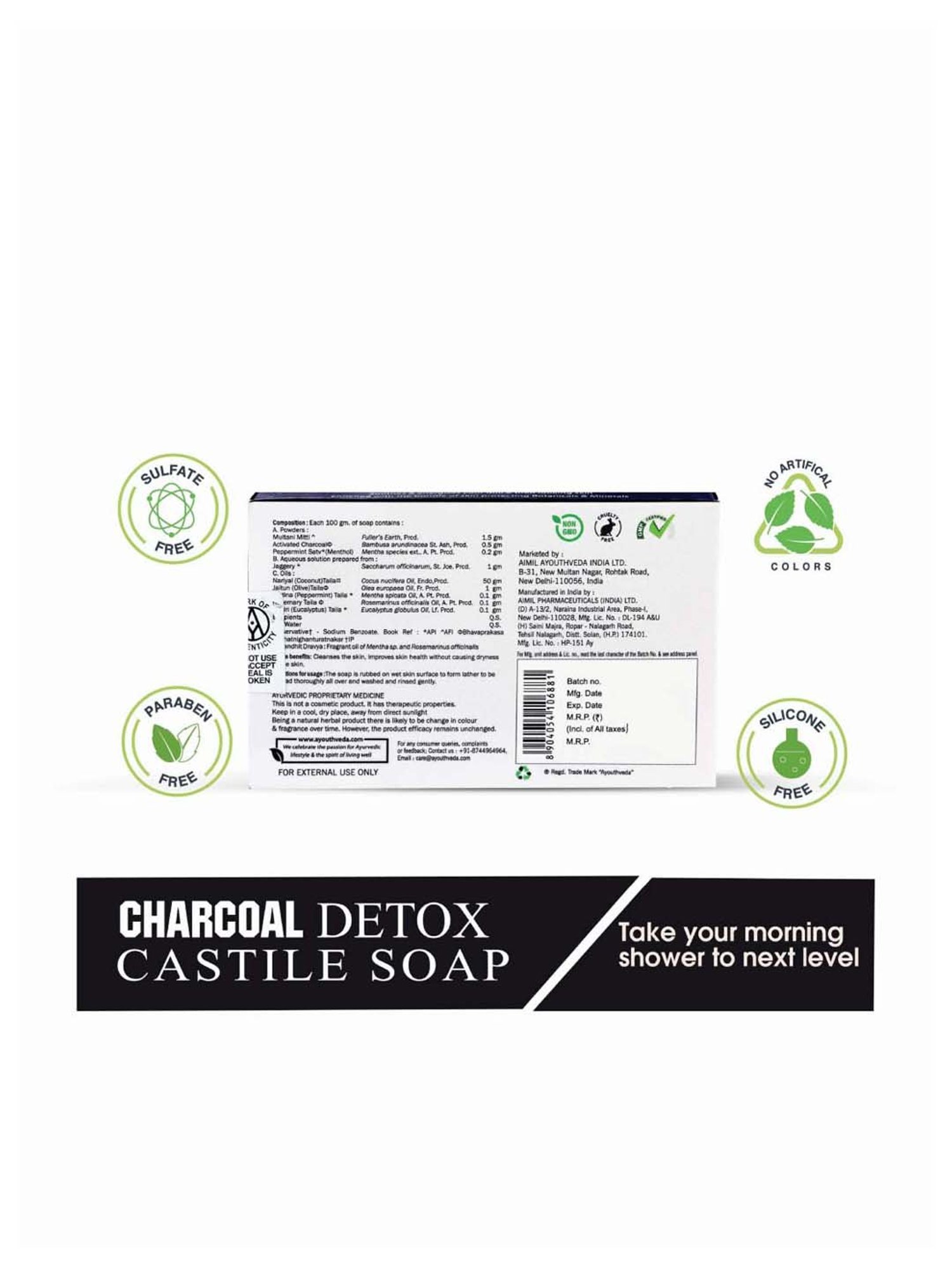 AyouthVeda Charcoal Detox Castile Soap - 100 gm
