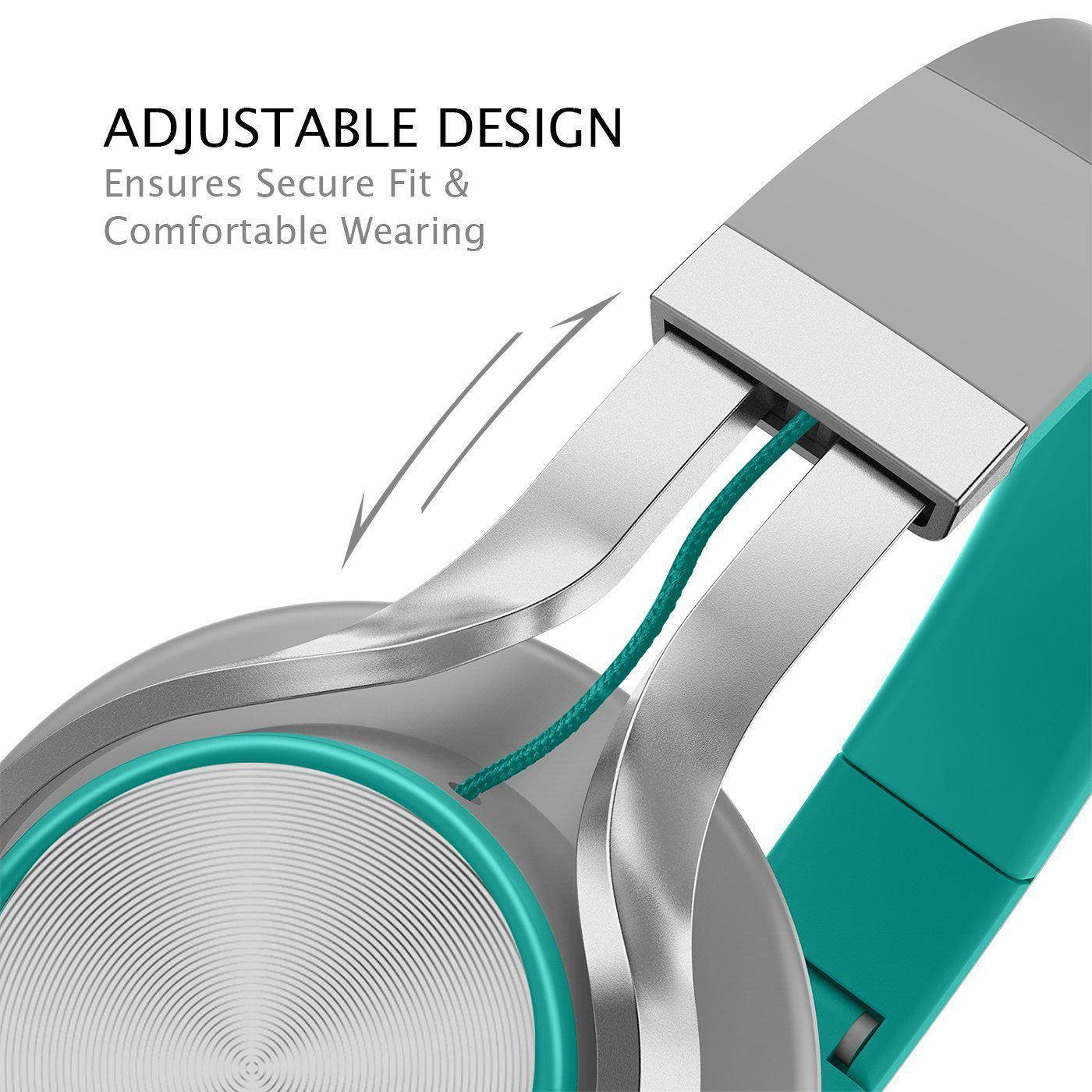 AILIHEN C8 Headphones with Microphone and Volume Control Folding Lightweight Headset for Cellphones Tablets Smartphones Laptop Computer PC Mp3/4 (Grey/Mint)