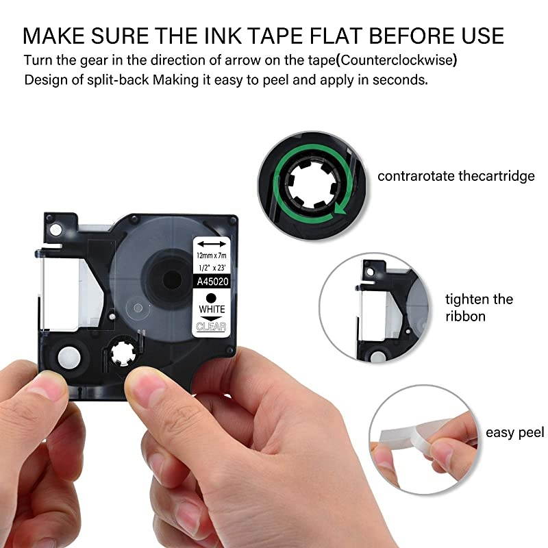 Compatible for DYMO D1 45020 S0720600 Label Tape 1/2" 12mm x 23ft use in LabelManager 160 210D 260P 280 360D 420P PnP LabelWriter 450 400 Duo 3M PL300 Label Maker (White on Clear, 3 Pack)
