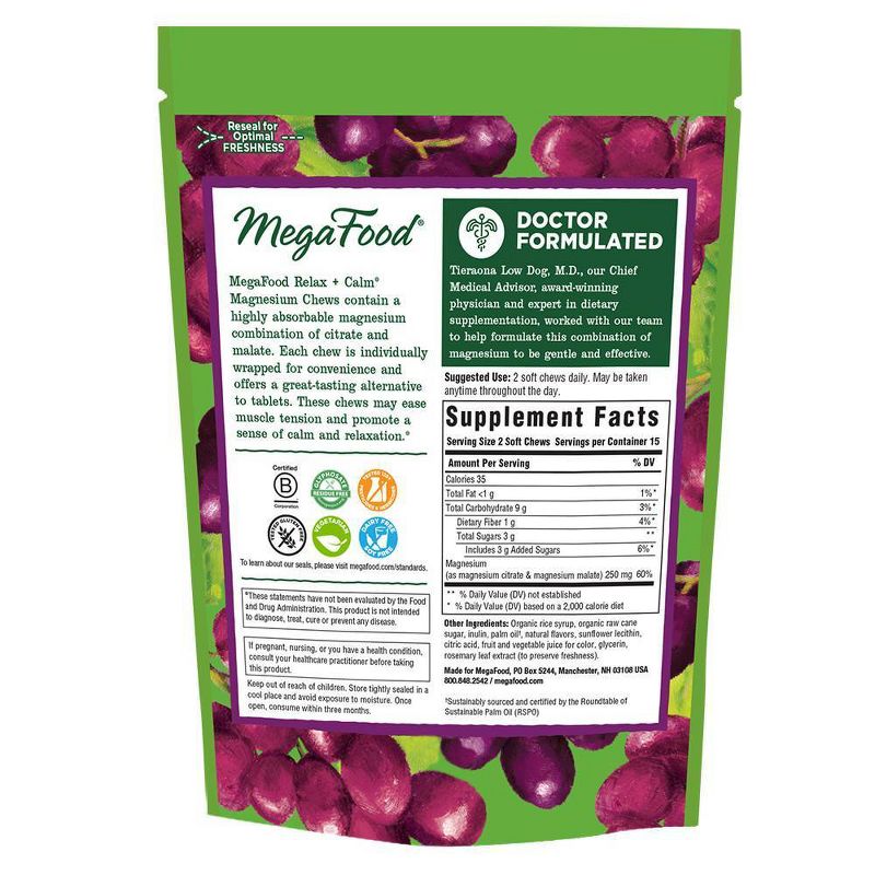 MegaFood Relax Calm Magnesium Soft Chews - Grape - 30ct