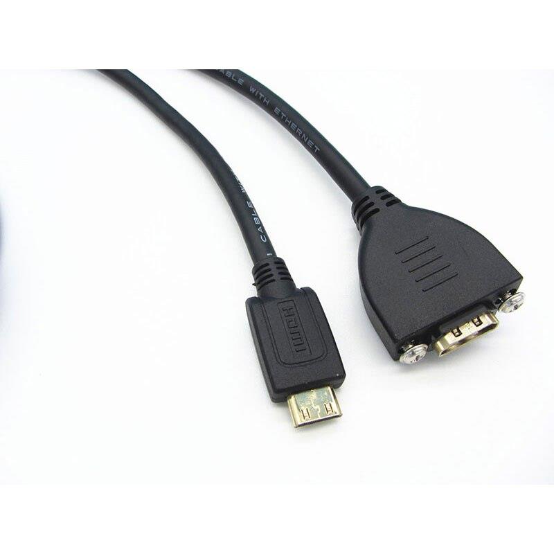 Gold Plated High Speed Mini HDMI Male to HDMI Female Extension Cable With Screw Panel Mount 0.5m